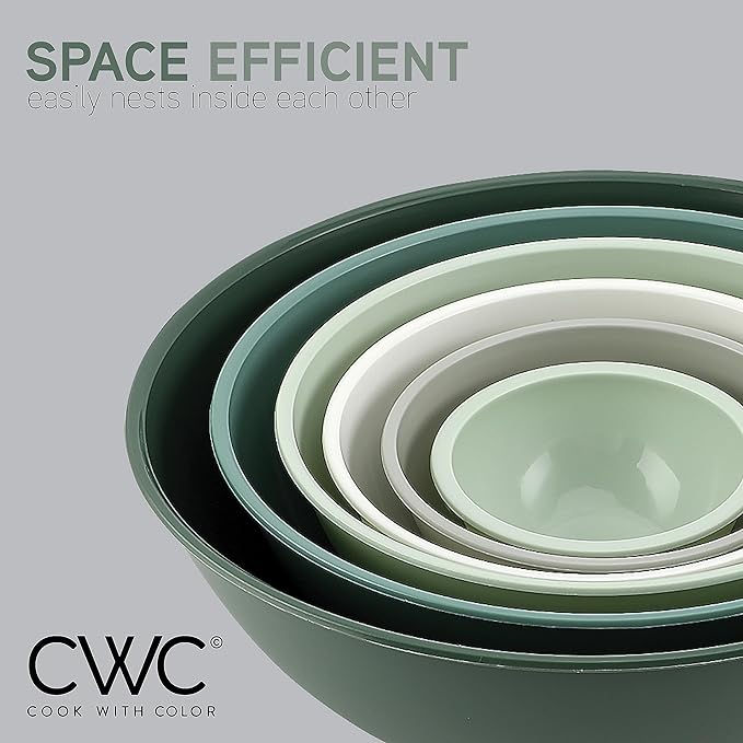 COOK WITH COLOR Mixing Bowls with Lids - 12 Piece Plastic Nesting Bowls Set includes 6 Prep Bowls and 6 Lids, Microwave Safe Mixing Bowl Set, Sage