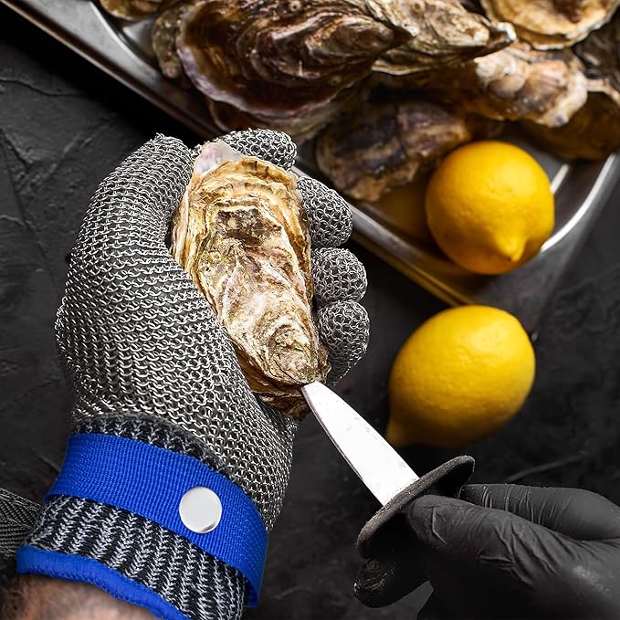 ZEEGO ANSI A9 Cut Resistant Glove, Food Grade Stainless Steel Mesh Metal Glove, Suitable for Mandoline, Kitchen Cooking,Butcher Meat Cutting and Oyster Shucking(Large Size)