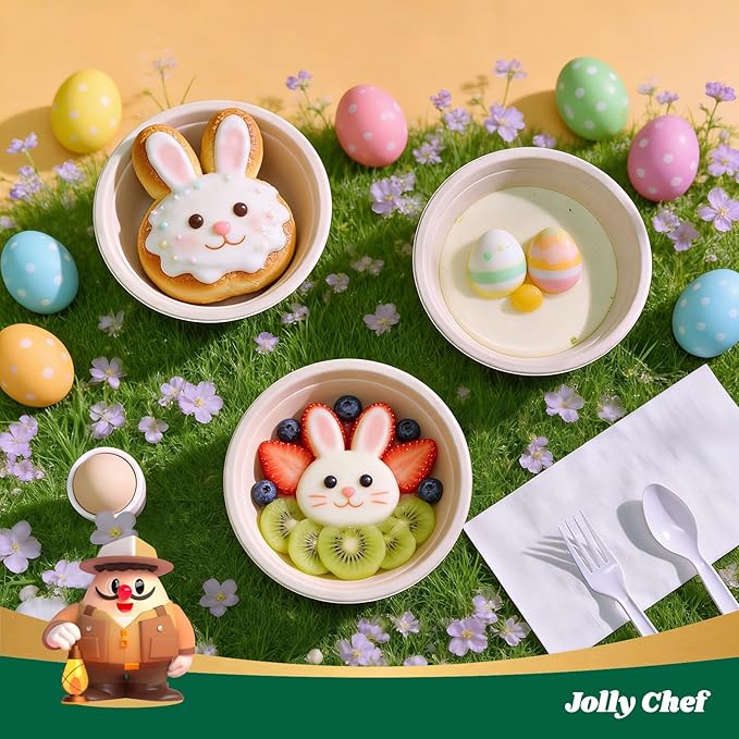 JOLLY CHEF Compostable Disposable Paper Bowls [16 oz] Heavy Duty Soup Uncoated Containers [150 Pack] Biodegradable Bagasse Hot Cold Eco-Friendly Natural Sugarcane Microwavable for Dessert Christmas