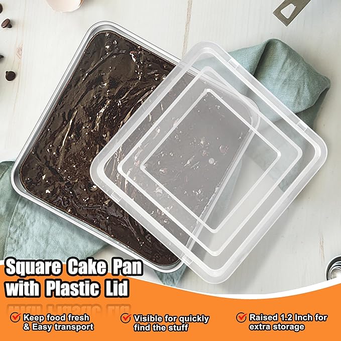 TeamFar 6 x 6 Inch Square Cake Pan, Stainless Steel Square Baking Pan with Lid for Brownie Lasagna, Non-Toxic & Heavy Duty, One-Piece & Smooth, Dishwasher Safe & Easy Clean (2 Pans + 2 Lids)