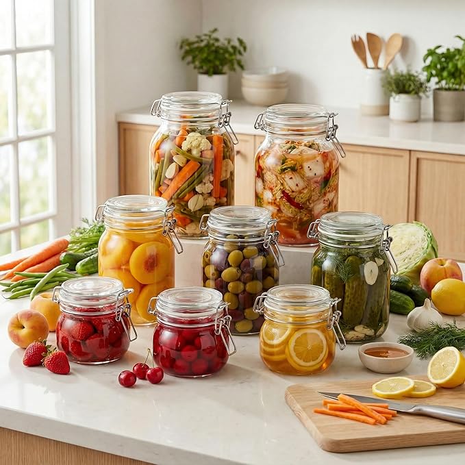 32 oz Wide Mouth Glass Jars with Airtigh Lids, 4 Pack Glass Pickling Jars for Canning, Fermenting, Large Mason Storage Container for Coffee, Flour, Sugar, Pasta