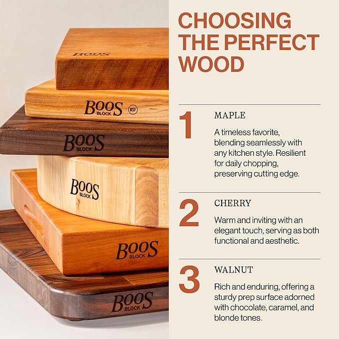 John Boos Chop-N-Slice Series Rectangular Maple Cutting Board, 16" x 10" x 1", 4.5 lb – Reversible Edge-Grain Butcher Block, Made in the USA