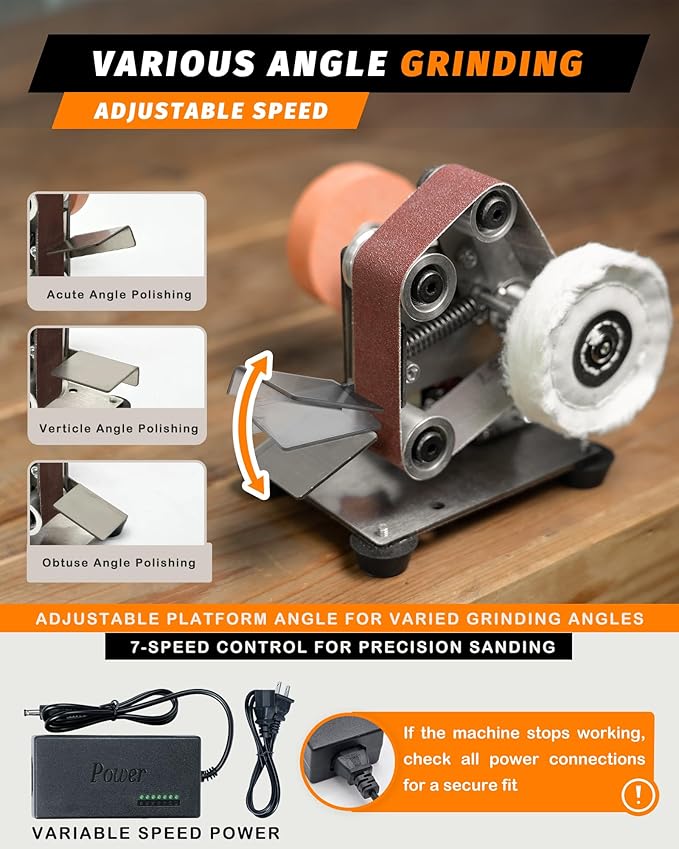 Mini Belt Sander, Electric Small Sander Knife Making Supplies, 7 Adjustable Speed Electric Knife Sharpener, Power Belt Grinder for Woodworking, Metal Working DIY (5'' x 6.8'' x 5.5'')