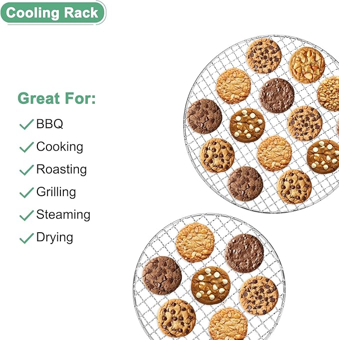 Cooling Rack, 8" Round Stainless Steel Baking Rack for BBQ/Cooking/Roasting/Grilling/Steaming/Drying, Wire Cooling Rack for Baking [Silver]