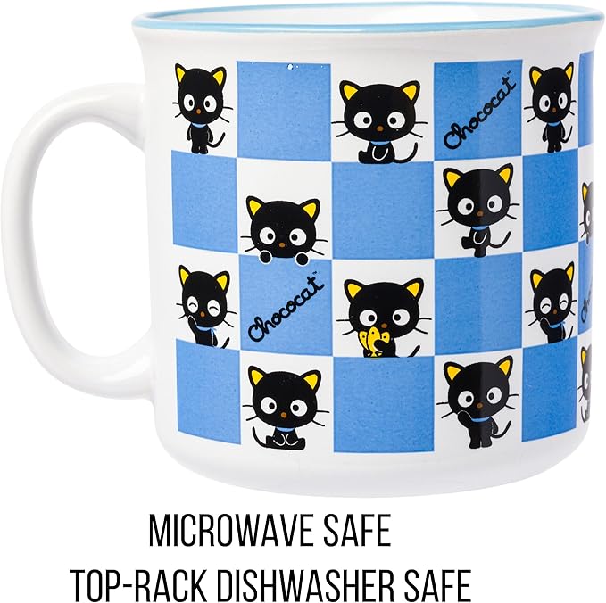 Silver Buffalo Sanrio Hello Kitty and Friends Chococat Checkered Pattern Ceramic Camper Mug, 20 Ounces