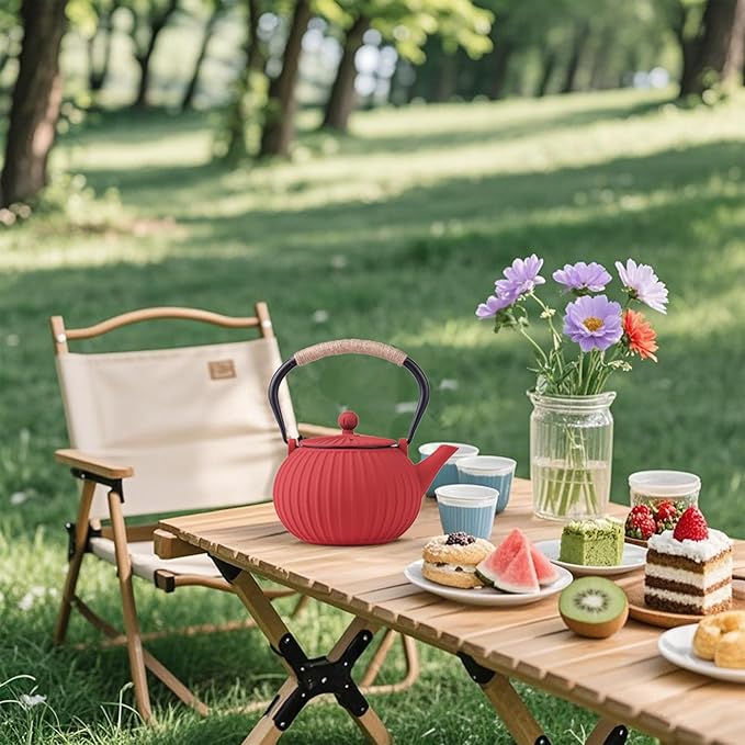 Cast Iron Teapot - Japanese Tetsubin 34oz (1000ml) Enamel Coated Interior with Removable Stainless Steel Infuser, Stovetop Safe Tea Kettle for Tea Ceremony, Red