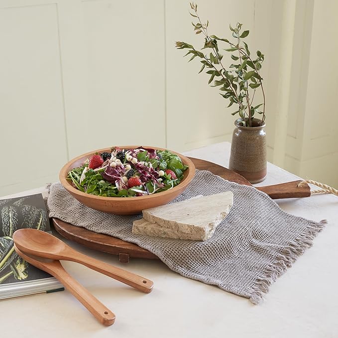 Extra Large Wooden Salad Bowl Set With Serving Utensils - A Beautiful Party Salad & Fruit Bowl With Serving Spoons Perfect for Your Dinner Party - Decorative & Practical Kitchen Must-Have