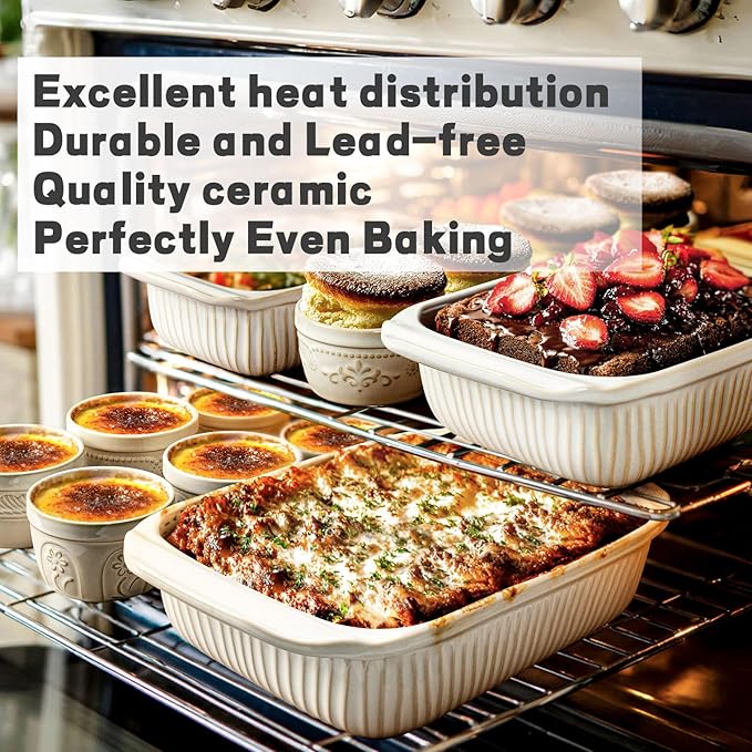Artena Baking Dish 2.3 Quarts, Casserole Dishes For Oven, Baking Pan With Handles, Lasagna Pan Deep, Large Casserole Dish, Rectangular Ceramic Bakeware, White (Baking Dish With Rack)