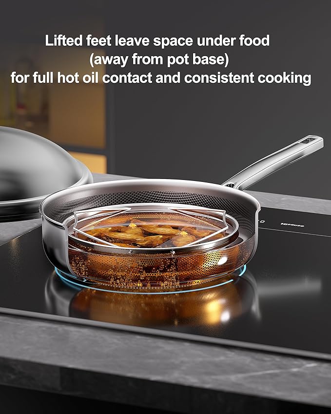 FogDream Titanium Non Stick Frying Pan, 10in Tri-Ply Stainless Steel Deep Saute Pan, 10 Piece All-in-One Cookware Set, Stay Cool Handle, Dishwasher & Oven-Safe,Induction Compatible,Silver
