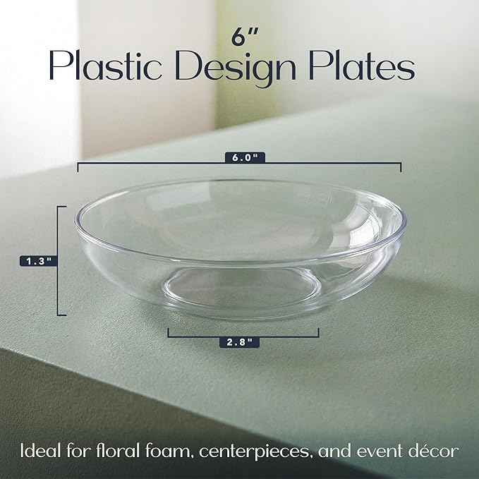 Royal Imports 6" Clear Plastic Saucer Plant Drip Tray, Low Pie Plate, Floral Flower Dish, Wedding, Party, Home and Holiday Decor, 24 Pack