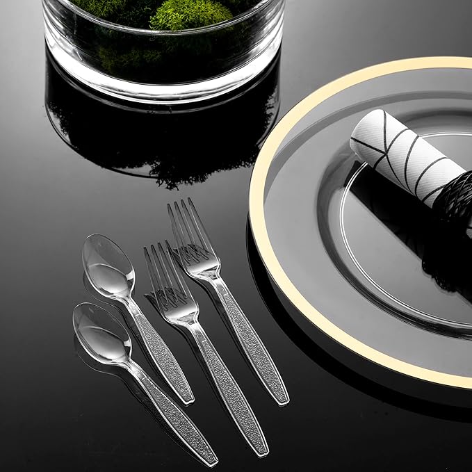 Plastic Forks and Spoons Set - (Bulk Pack 360 Pcs) Clear Plastic Cutlery Utensils Heavy Duty, 180 Forks and 180 Spoons, Silverware Sets for Party Supplies, Dinners, Take-Out, Catering, Food Services