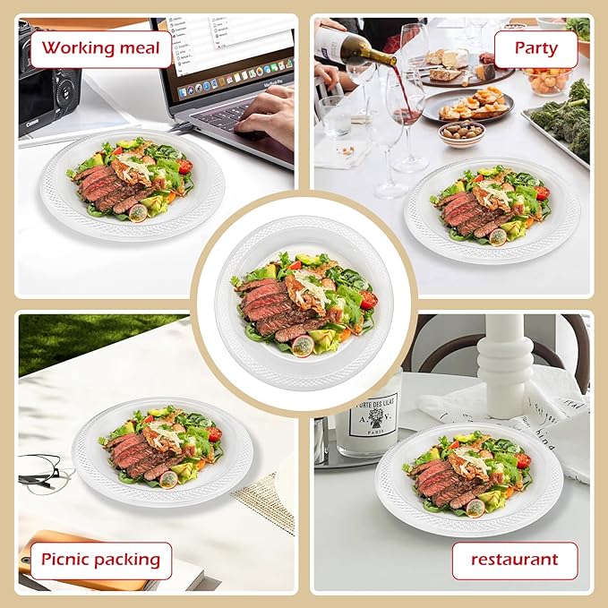 100 Count Clear Plastic Plates 9 Inch,Washable & Reusable，Dessert Plates Disposable,Cake Plates Disposable,Clear Plates For Party,Weddings and Events