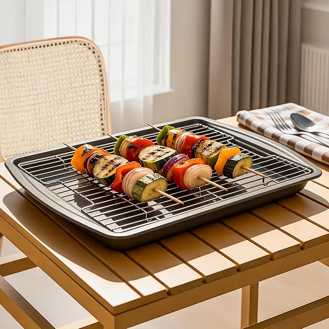 Stainless Steel Cooling Rack & Baking Rack Compatible with GoodCook 15” x 10.5” Nonstick Carbon Steel Baking Pan (A Pack)