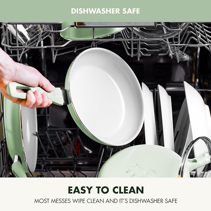 GreenPan Dover 8” Frying Pan Skillet with Spatula, Non-Toxic PFAS-Free Ceramic Nonstick Coating, Sear Saute Fry Egg Omlete, Dishwasher & Oven Safe, Stay Cool Handle, Easy Pour Rims, Pastel Green