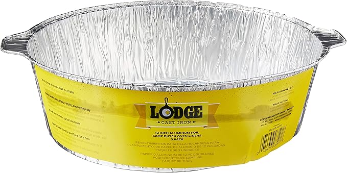 Lodge Silver 12 Inch Aluminum Foil Dutch Oven Liner - 100% Recyclable Dutch Oven Liner - Easy Camp Cooking Cleanup - 3 Pack