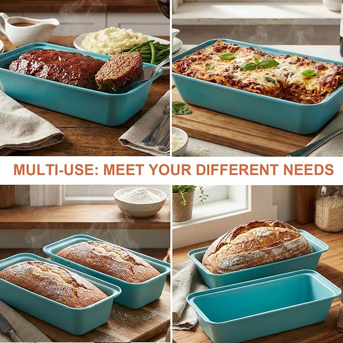 2-Pack 13 x 5 Inch Loaf Pan, Nonstick Carbon Steel Bread Pan for Baking - Large Rectangular Mold for Homemade Sourdough, Banana Bread, Meatloaf & Pound Cake