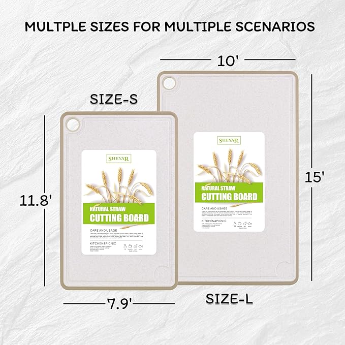 Cutting Board for Kitchen, Wheat Straw Fiber Cutting Board, Dish Washer Safe, w/Juice Grooves for Meat, Veggies,Easy Grip Handle, Non-slip Surface,Eco-friendly,Serveware Accessories 2 PACK