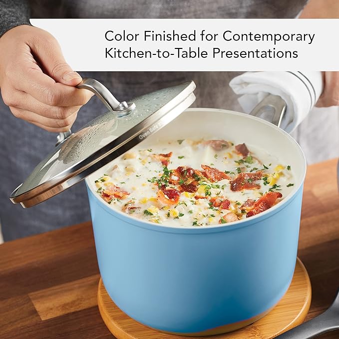 KitchenAid Hard Anodized Ceramic Nonstick Cookware Sauce Pan with Lid, 3 Quart - Blue Velvet