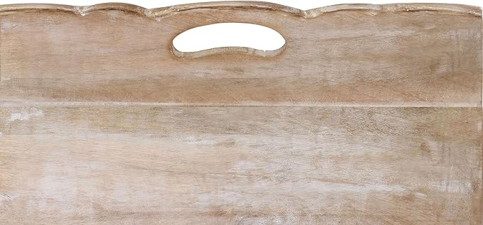 Hand Carved Solid Wood Serving Tray - Decorative Breakfast Tray with Handles - Rustic Food Tray with Intricate Detail - Unique Furnishing Accent - White Wash - 17 x 13 x 2.75 Inches - COTTON CRAFT
