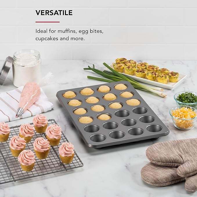KitchenAid 24-Cup Nonstick Aluminized Steel Mini Muffin Pan, Contour Silver (Pack of 6)