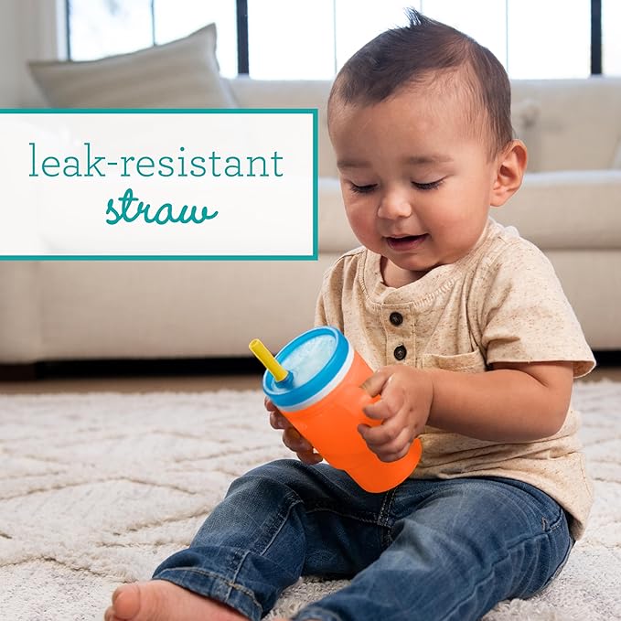 Infantino My 1st Tumbler, Durable Plastic Sippy Cup with Silicone Leak-Resistant Straw & Handle, for On-the-Go, BPA-Free Transition Cup, High Tide and Citrus Splash, 2-Pack