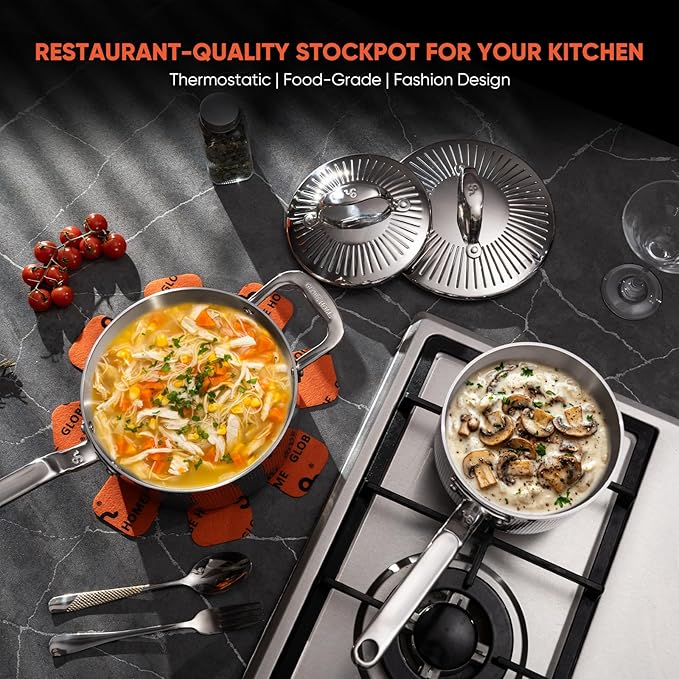2 Quart Stainless Steel Sauce Pan with Lid, 5-Ply SaucePan Even Heating with Stay-Cool Handle, Professional Cookware for Induction, All Stoves, Oven and Dishwasher Safe