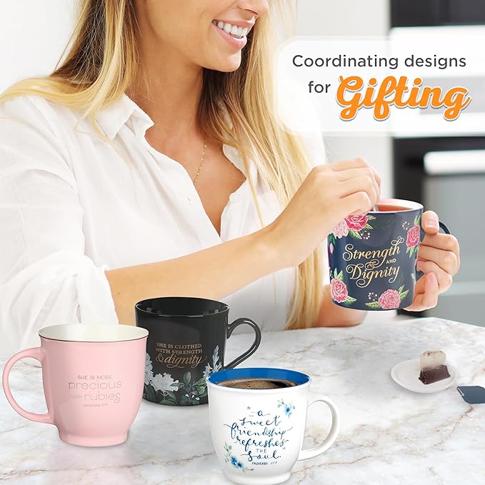 Christian Art Gifts Pink Floral Ceramic Coffee Mug – 14 oz. Lead and Cadmium-free Inspirational Scripture Coffee and Tea Mug for Mothers with Encouraging Words: I Love You Mom & Bible Verse: Prov.3:15