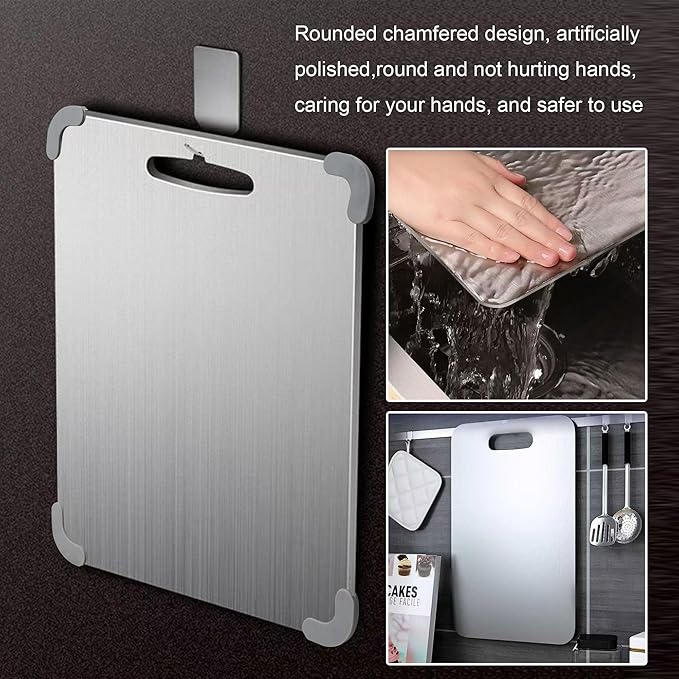 Titanium Cutting Board, 2026 New Upgrade 100% Pure Titanium Cutting Boards for Kitchen,Latest Thickened Version Thickness 0.06IN, Double-Sided Available Belt Guard Angle (18.1IN X 11.8IN)