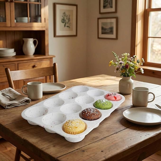2Pcs Silicone Muffin Pan for Baking - 12 Cup Regular Size Cupcake Pan, Silicone Muffin Tray, Nonstick Cupcake Baking Pan Molds for Baking Homemade Muffins