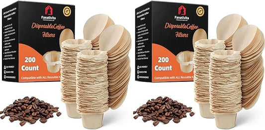 200 Count Fanativita K Cup Filters Disposable with Genius Lid Design, Fit All Reusable K Cups for Keurig (Unbleached) (Pack of 2)