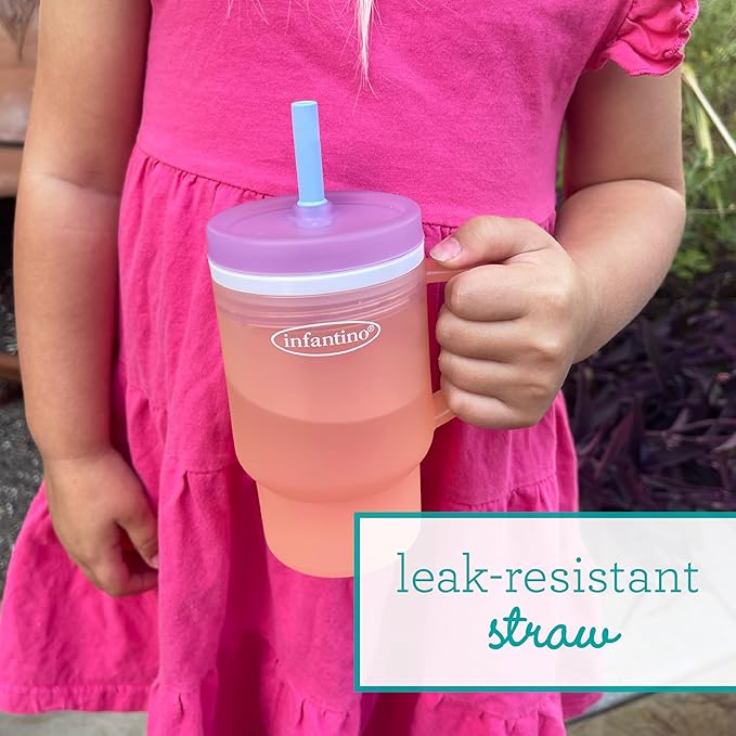 Infantino My 1st Tumbler, Durable Plastic Sippy Cup with Silicone Leak-Resistant Straw & Handle, for On-the-Go, BPA-Free Transition Cup, Seashell & Lavender, 2-Pack