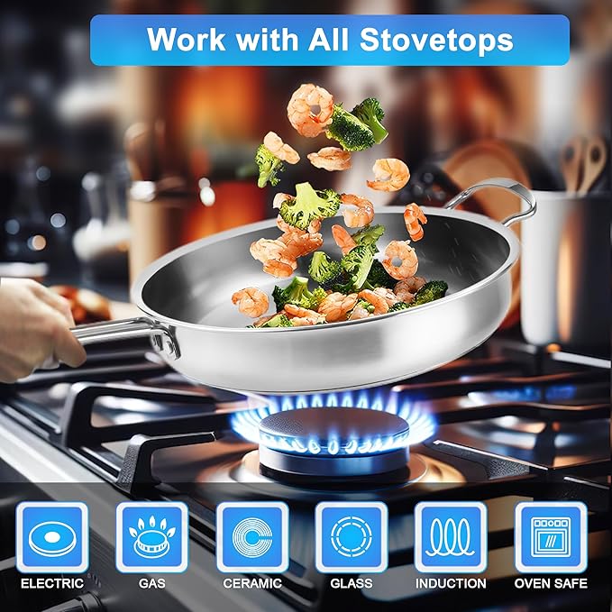 10-Piece Stainless Steel Pots and Pans Set, Induction Cookware Sets with Glass Lids, Professional Non-Toxic Cooking Set, Frying Pans & Saucepans, Dishwasher Safe, Oven Safe All Stovetops