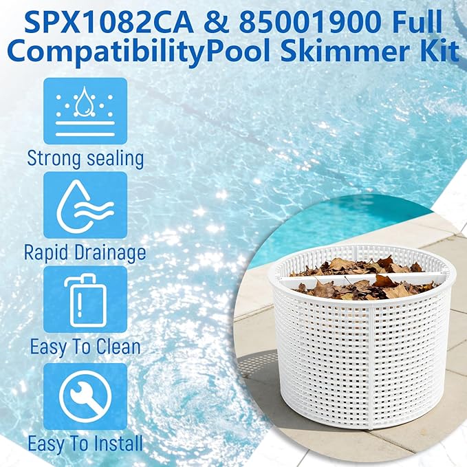 Pool Skimmer Basket Compatible with Hayward Skim Vac In-Ground Pool Skimmers Includes SPX1082CA Pool Skimmer Basket and 85001900 S15 & S20 Skimmer Suction Plate, Pool Accessories (White)