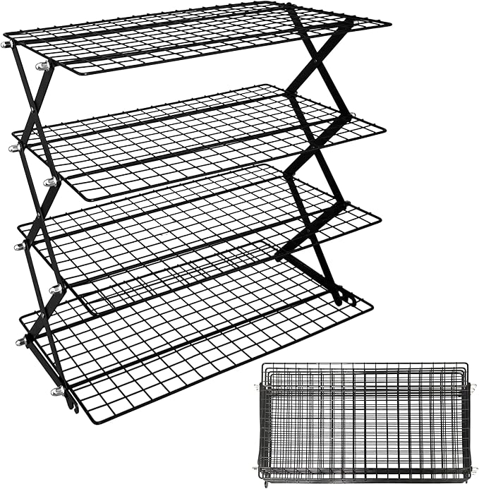 4 Tier Collapsible Cooling Rack, 3 Adjustable Setting Design Wire Baking Rack Stackable Cookies Bread Cooling Racks for Cooking and Baking, Roasting, Drying, Bakers