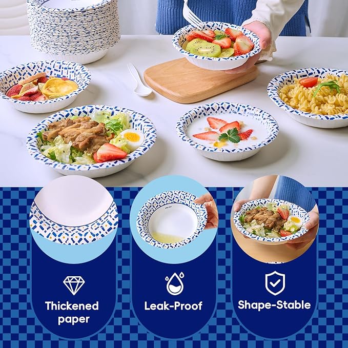 JOLLY CHEF 20 oz Paper Bowls, 200 Count Large Disposable Bowls Bulk for Breakfast, Lunch, and Dinner Perfect for Picnic, Daily use and Party