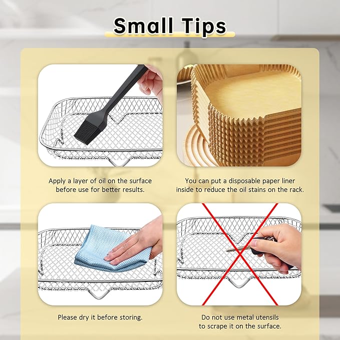 Air Fryer Rack, Stackable Stainless Steel Air Fryer Basket, 3 Layers Cooling Racks for Oven Press Cooker, Rectangle AirFryer Accessories (7.6"Lx5.3"Hx3.7"H)