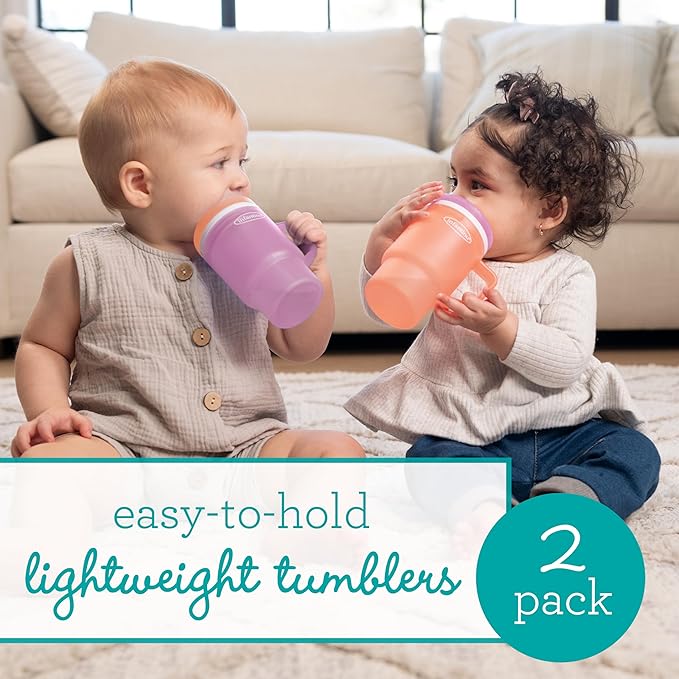 Infantino My 1st Tumbler, Durable Plastic Sippy Cup with Silicone Leak-Resistant Straw & Handle, for On-the-Go, BPA-Free Transition Cup, Seashell & Lavender, 2-Pack