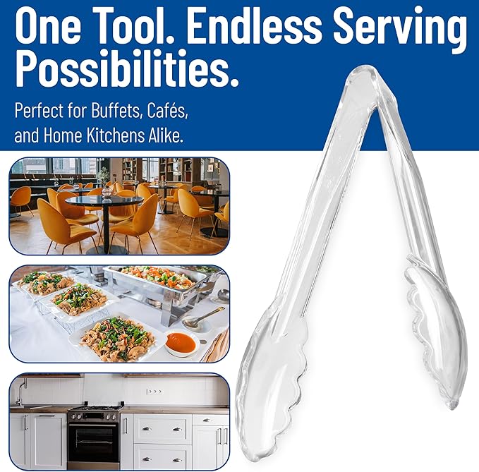 Carlisle FoodService Products 410907 Carly Salad Tong, 9" Utility Tong, Clear, 12 Pack