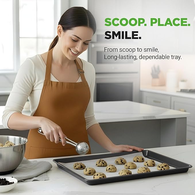 NutriChef 2-Piece XL Mega Cookie Sheet Baking Pans Set - 22" x 16" Extra Large Nonstick Carbon Steel Oven Baking Tray Pans, Stackable Bakeware, Black - NCLGBP16