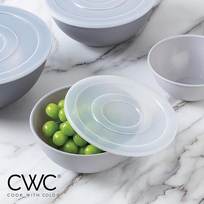 COOK WITH COLOR Mixing Bowls with Lids - 12 Piece Plastic Nesting Bowls Set includes 6 Prep Bowls and 6 Lids, Microwave Safe Mixing Bowl Set, Multicolor
