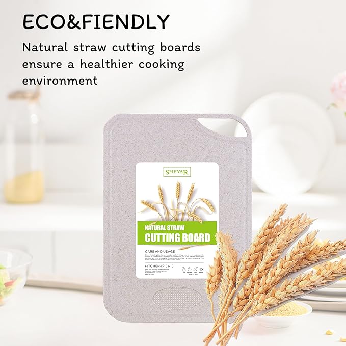Cutting Board for Kitchen, Wheat Straw Fiber Cutting Board, Dish Washer Safe, w/Juice Grooves for Meat, Veggies,Easy Grip Handle, Non-slip Surface,Eco-friendly,Serveware Accessories(13.1‘x9.4‘)