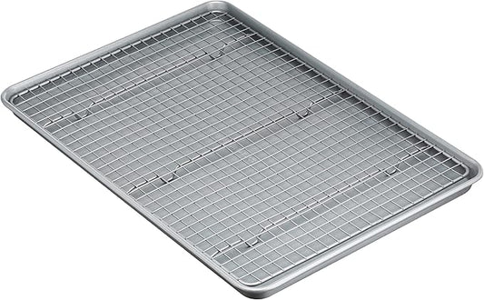 Amazon Basics Ceramic Nonstick Baking Sheet & Cooling Rack Set, Dishwasher Safe, Oven Safe, Half Sheet Size, Gray, 1-Pack