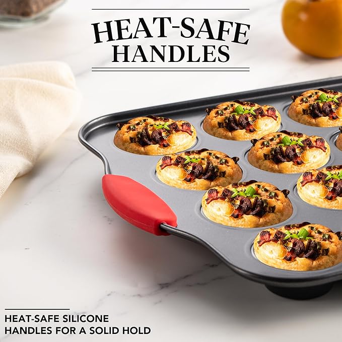 Tiawudi Muffin Pan, Nonstick Cupcake Pan Set, 2 Pack Heavy Duty Muffin Tins for Baking, 12-Cup Regular and 24-Cup Mini Bareware Tray with Silicone Grip Handles