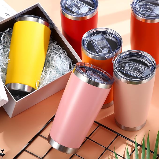 Sieral 36 Pack Stainless Steel Tumblers Bulk with Lids Double Wall Vacuum Insulated Coffee Cups Blank leakproof Powder Coated Tumblers for Engraving Wedding Graduation Party Favors(20 oz,Warm Color)