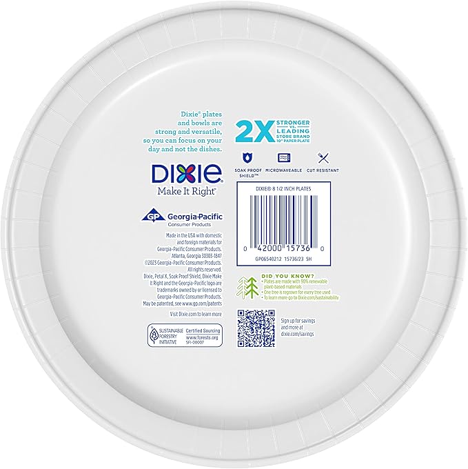Dixie Medium Paper Plates, 8.5 Inch, 90 Count, 2X Stronger*, Microwave-Safe, Soak-Proof, Cut Resistant, Disposable Plates For Everyday Breakfast, Lunch, & Dinner Meals (Pack of 2)
