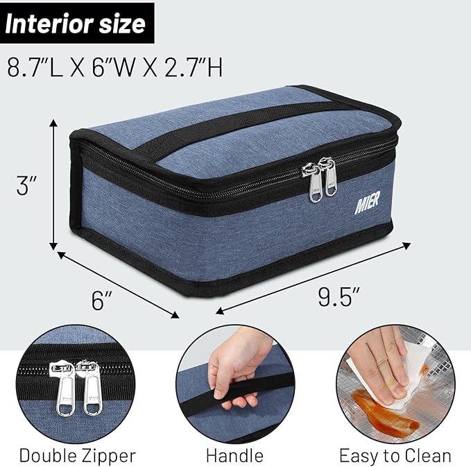 MIER Small Lunch Bag for Kids & Adults Compact Insulated Lunch Box Portable Thermal Mini Cooler for Work School Travel, Bluesteel