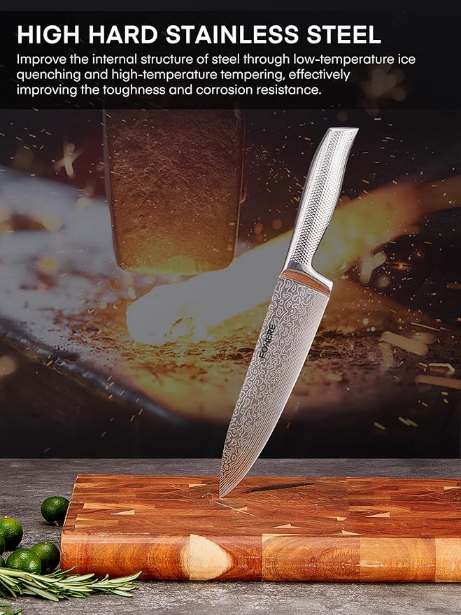 Knife Set, FOHERE 14 Pieces Kitchen Knife Set with Built-in 5 x Sharpeners, Waved Texture Knife Set with Block, Stainless Steel Knife Block Set, Sharp Knives Set with Ergonomic Handle