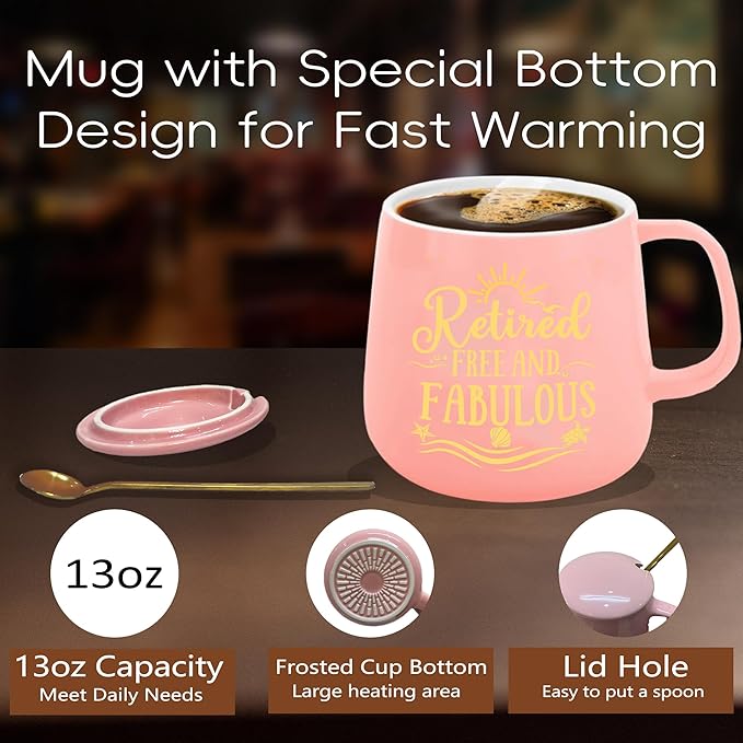 Retirement Gift for Woman, Retirement Gifts Coffee Mug Warmer & Retired Mug, Auto Shut Off Smart Warmer Coaster, Smart Electric Beverage Warmer for Coffee, Tea