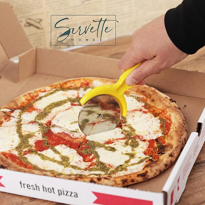 Stainless Steel Pizza Cutter - 7.75 inch Slicer for Pizzas, Pockets and More - Yellow Plastic Handle Pizza Cutter Wheel.