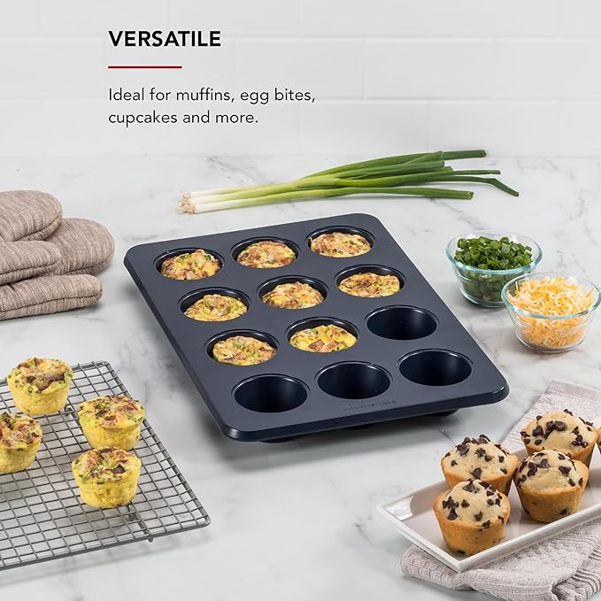 KitchenAid 12-Cup Nonstick Aluminized Steel Muffin Pan, Ink Blue